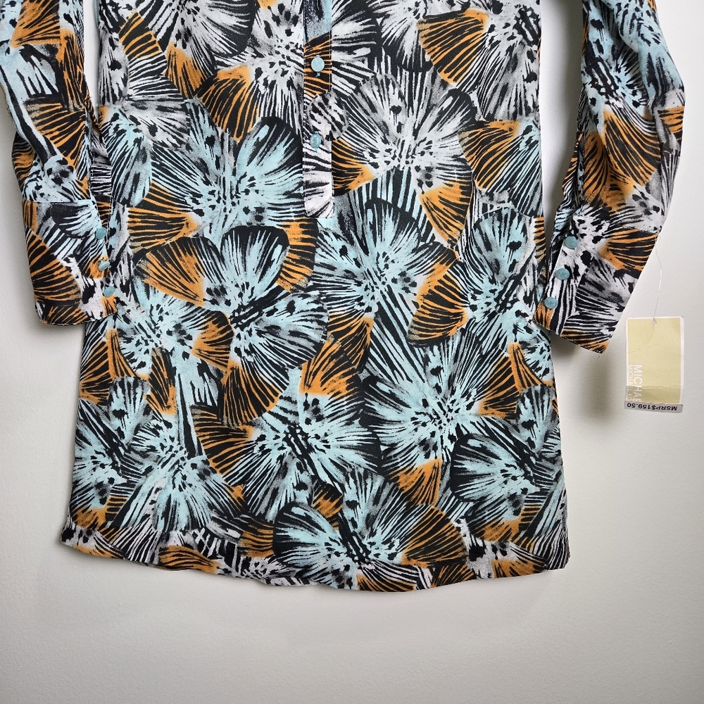 MICHAEL Michael Kors Mint Orange White Floral Boho Artsy Shirts Dress XS - Picture 3 of 10
